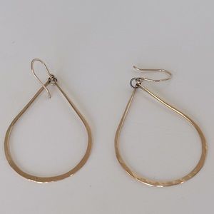 Solid 14k gold hand hammered tear drop shaped hoop earrings